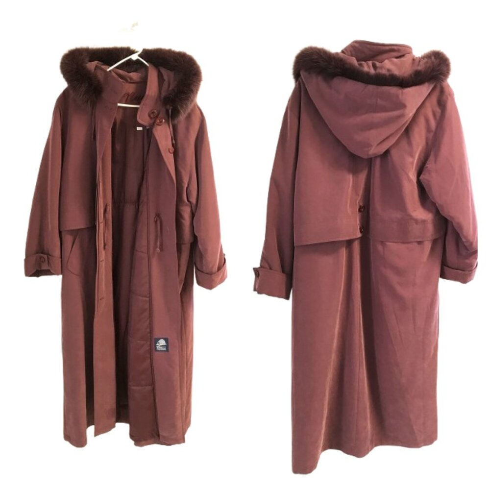 Nuage Dusty Pink Fox Fur Rimmed Hood Winter Long Coat Sz 16